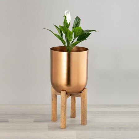Wood Stand With Copper Planter