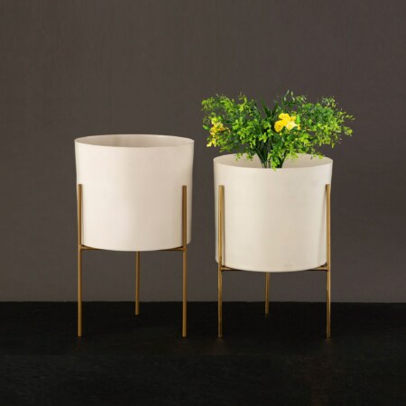 White&Gold Planters- Set Of 2