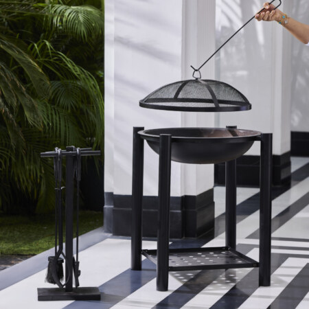 19.75 Inch Black Agio Metal Firepit with Stand and Mesh Guard