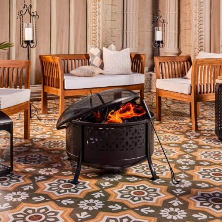 24.5 Inch Black Iron Diamond Cut Firepit