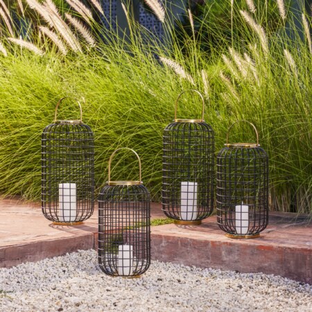 GRID BLACK METAL LANTERN - SET OF 2