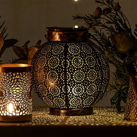SOLAR SIRAJ BLACK COPPER ROUND LANTERN