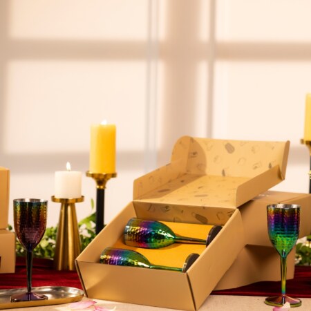 RAINBOW FINISH CHAMPAGNE GLASSES SET OF 2